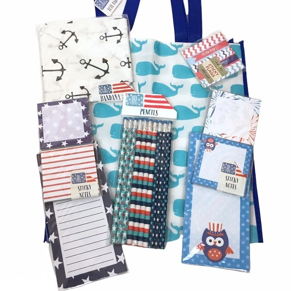 Stationery Planner Accessories Reusable Tote Nautical Patriotic USA Americana